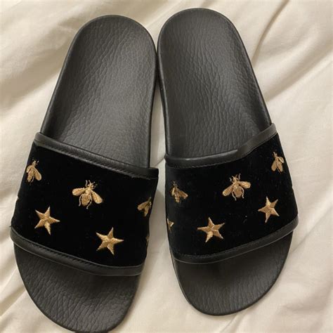 gucci black velvet slides with bees|Gucci sliders pay later.